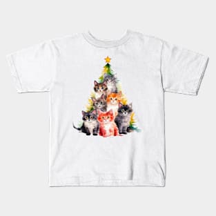 Cat Christmas Tree Kids T-Shirt